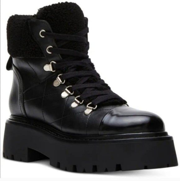 Steve Madden Reyen Black Leather Lace Up Boot (Women)Size 7.5 M New in box.. - - Picture 3 of 11